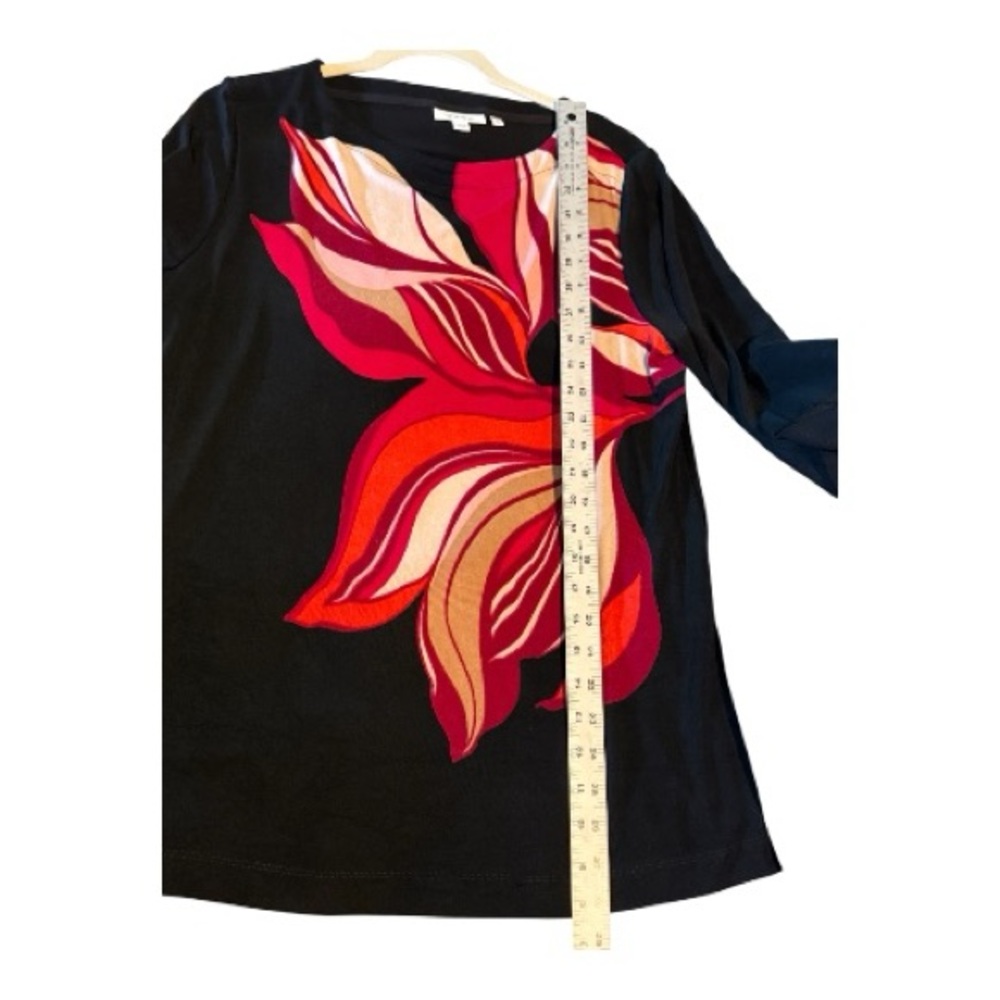 SOLD ***CHICO's knit top, Colorful red floral design on black, size 2 (L) - Picture 6 of 8